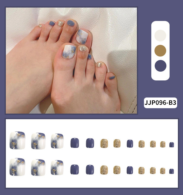 White Blue Blooming Gold Foil Nail Stickers for Manicure - 24 Pcs