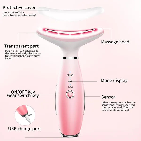 3-in-1 Heated Facial Massager - Rechargeable Face & Neck Sculpting Tool