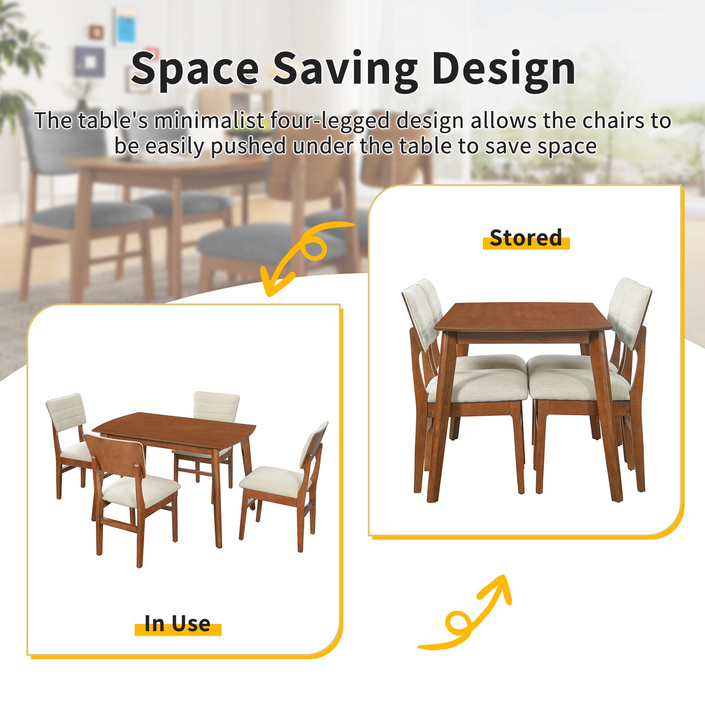 Farmhouse Dining Table Set for 4 with Upholstered Chairs - Brown & Beige