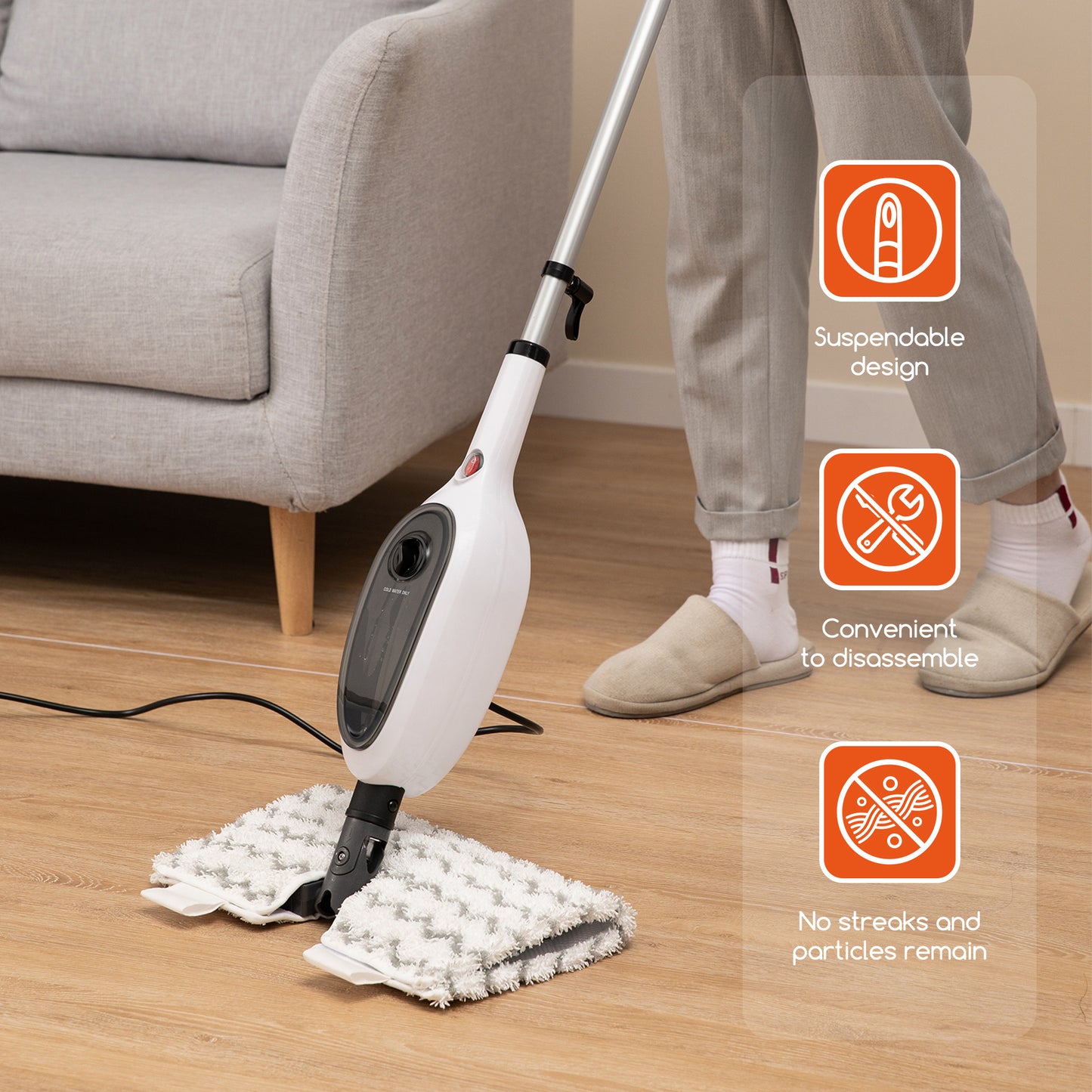 10-in-1 Steam Mop with Double-Sided Design - White