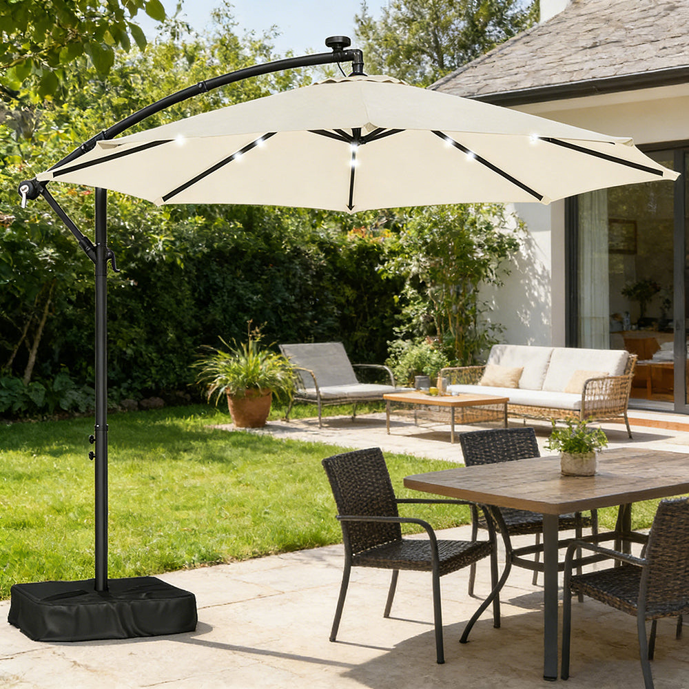 10 Ft Offset Patio Umbrella with LED Light & Cover - Multiple Colors