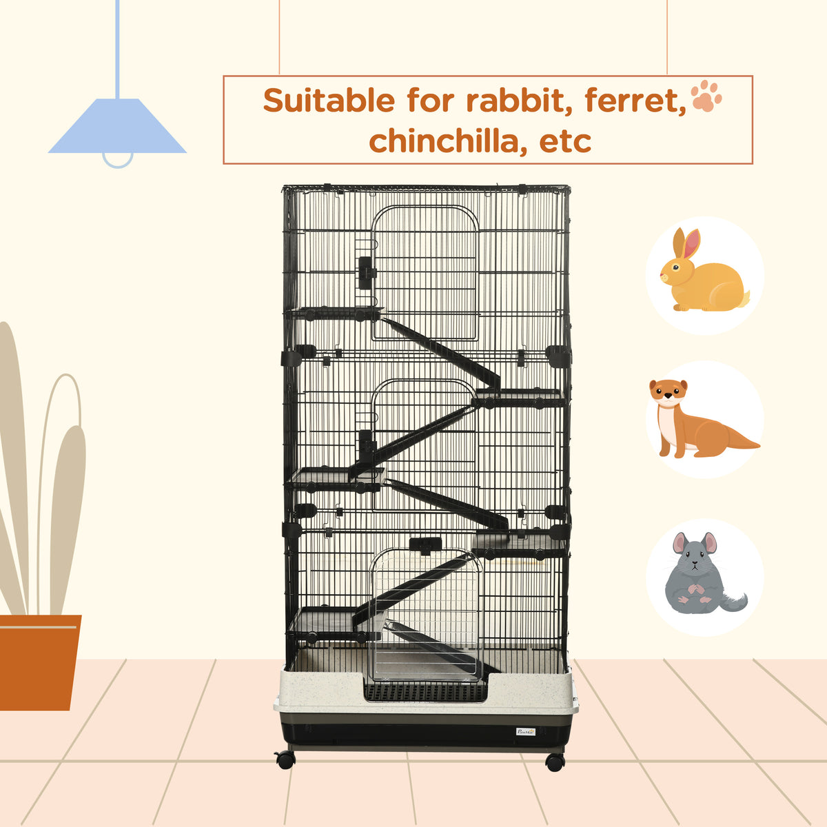6-Tier Small Animal Rolling Cage with Large Living Space - Black