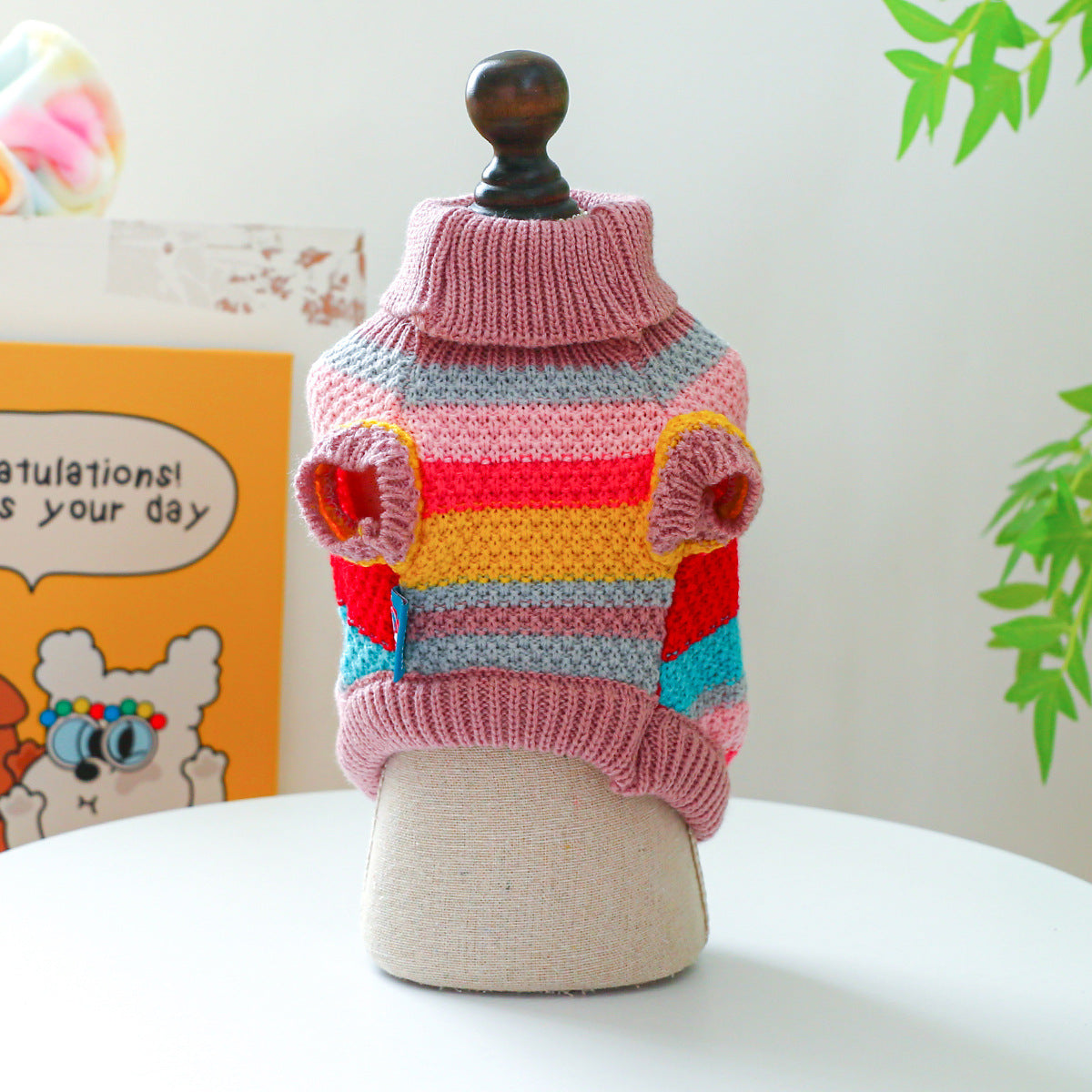 Colorful Pet Sweater with Stripes - Comfortable Acrylic Pet Clothing