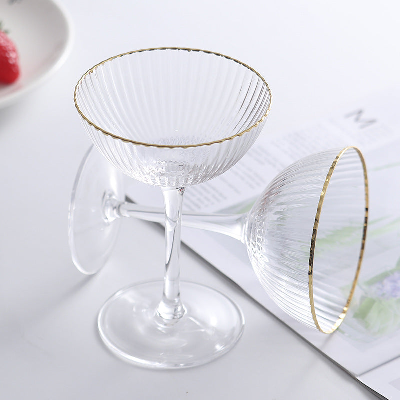 Gold Rim Striped Ice Cream Cup Tall Crystal Glass 1 or 2 Pack - Transparent