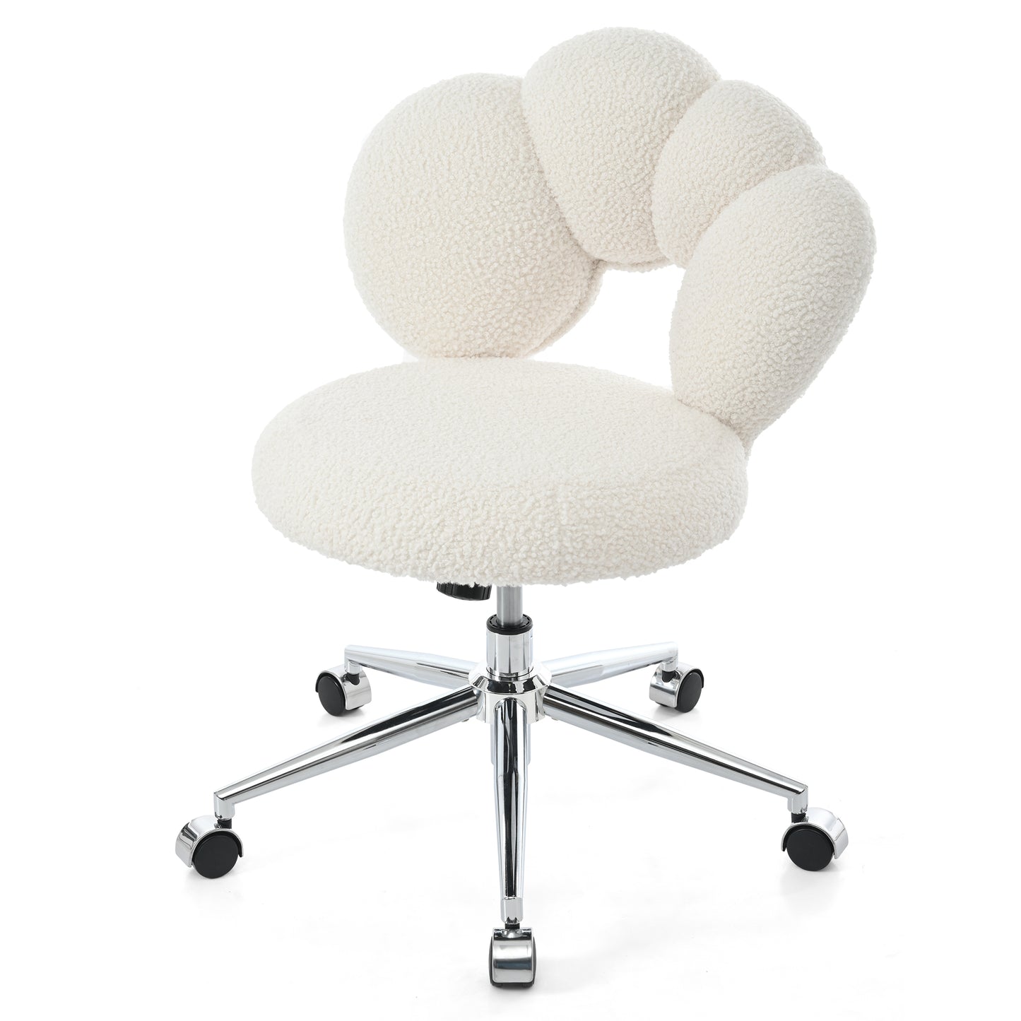 360° Swivel Height Adjustable Office Chair - White Teddy Fabric