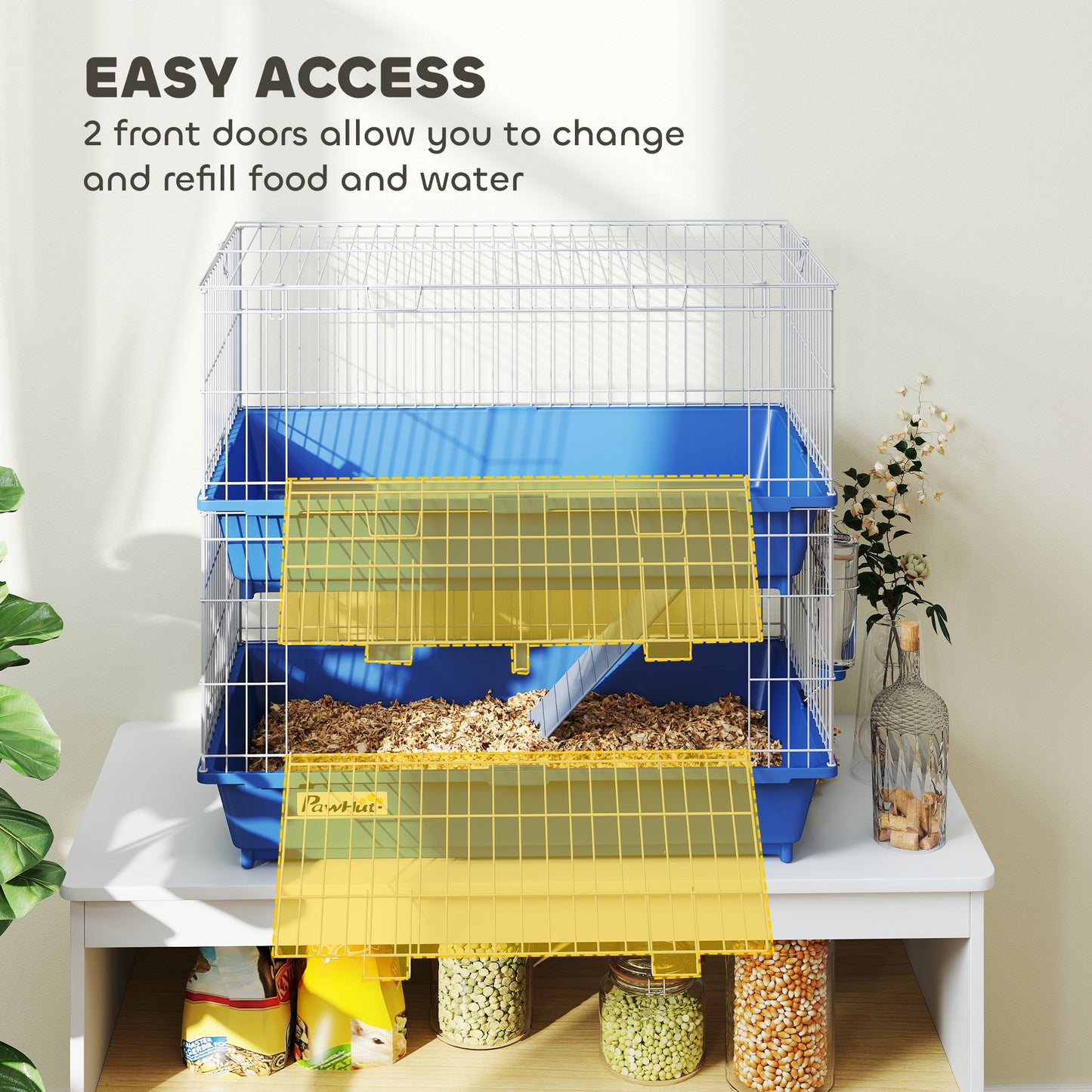 Two-Tier Small Animal Cage with Ramp and Accessories - Blue, 28 inches