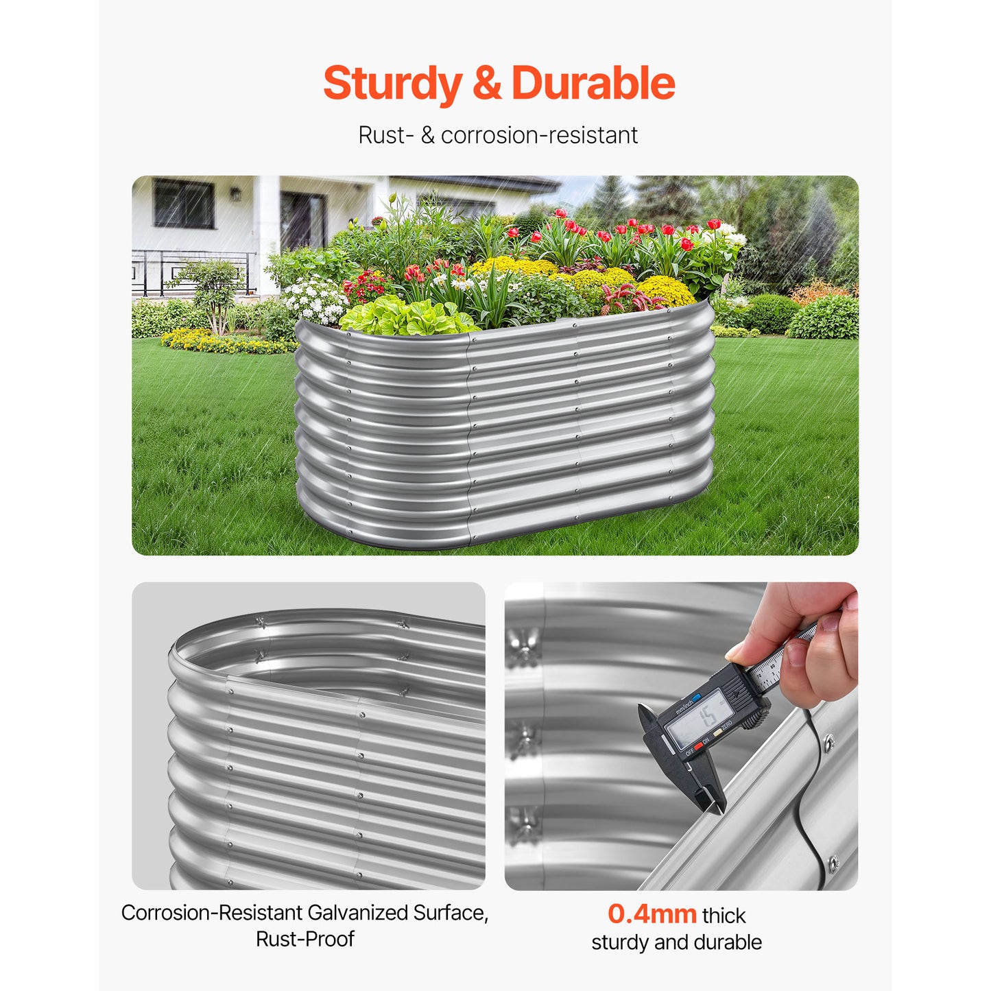Galvanized Metal Raised Garden Bed 4x2x2 Ft Outdoor Planter for Vegetables Flowers