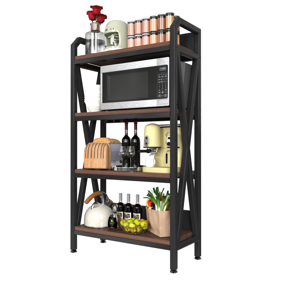 56.3'' Metal and Wooden Bakers Rack - 4-Level Kitchen Storage