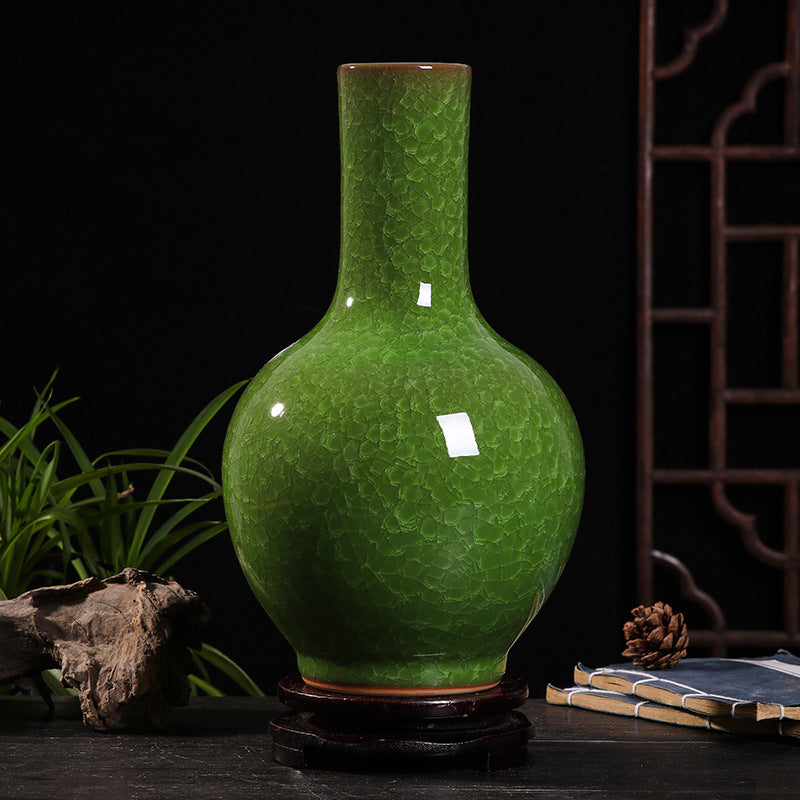 Flower Arrangement in Ceramic Vase – Handmade Green Porcelain Home Decor