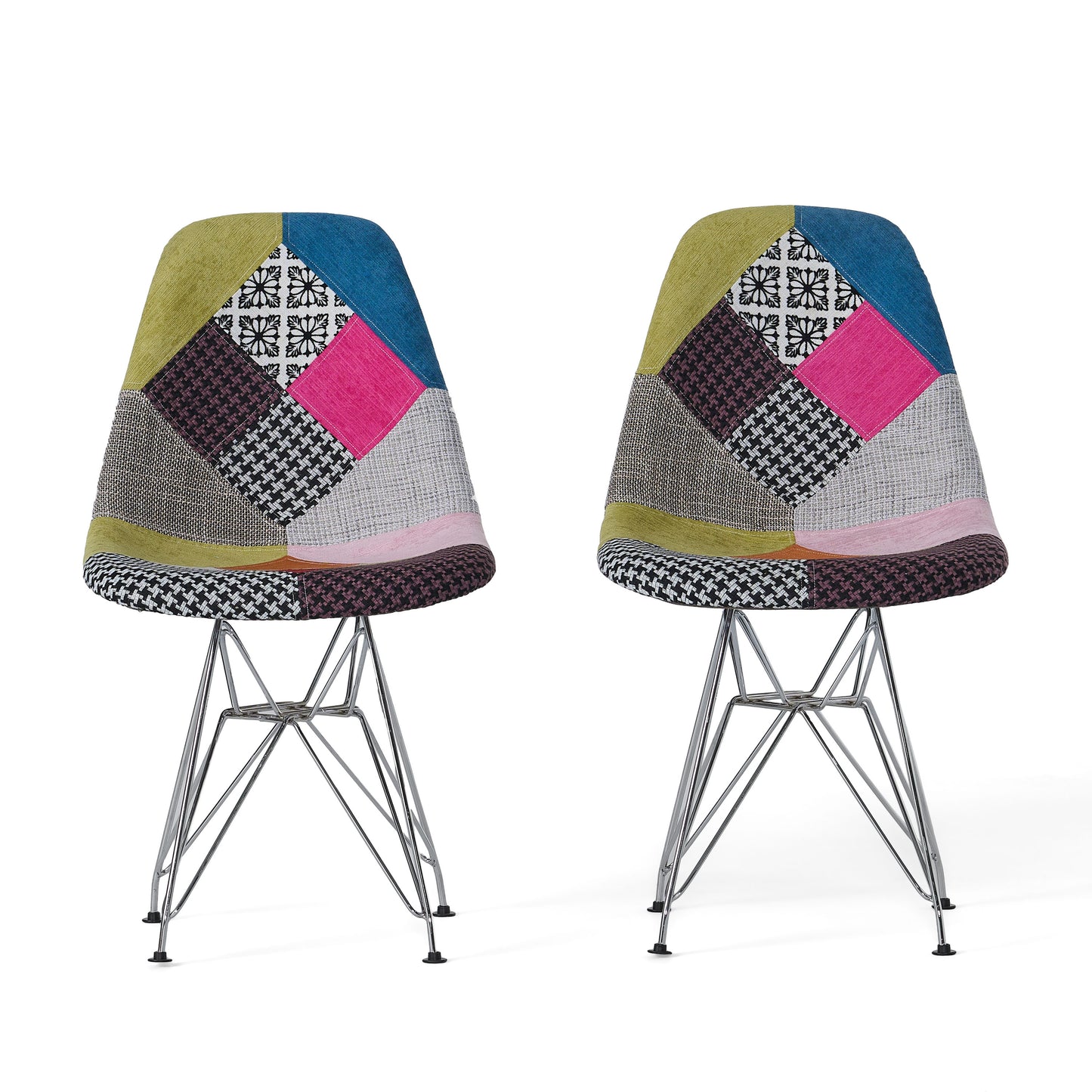 Patchwork Accent Chair Bohemian Style Fabric With Chromed Legs