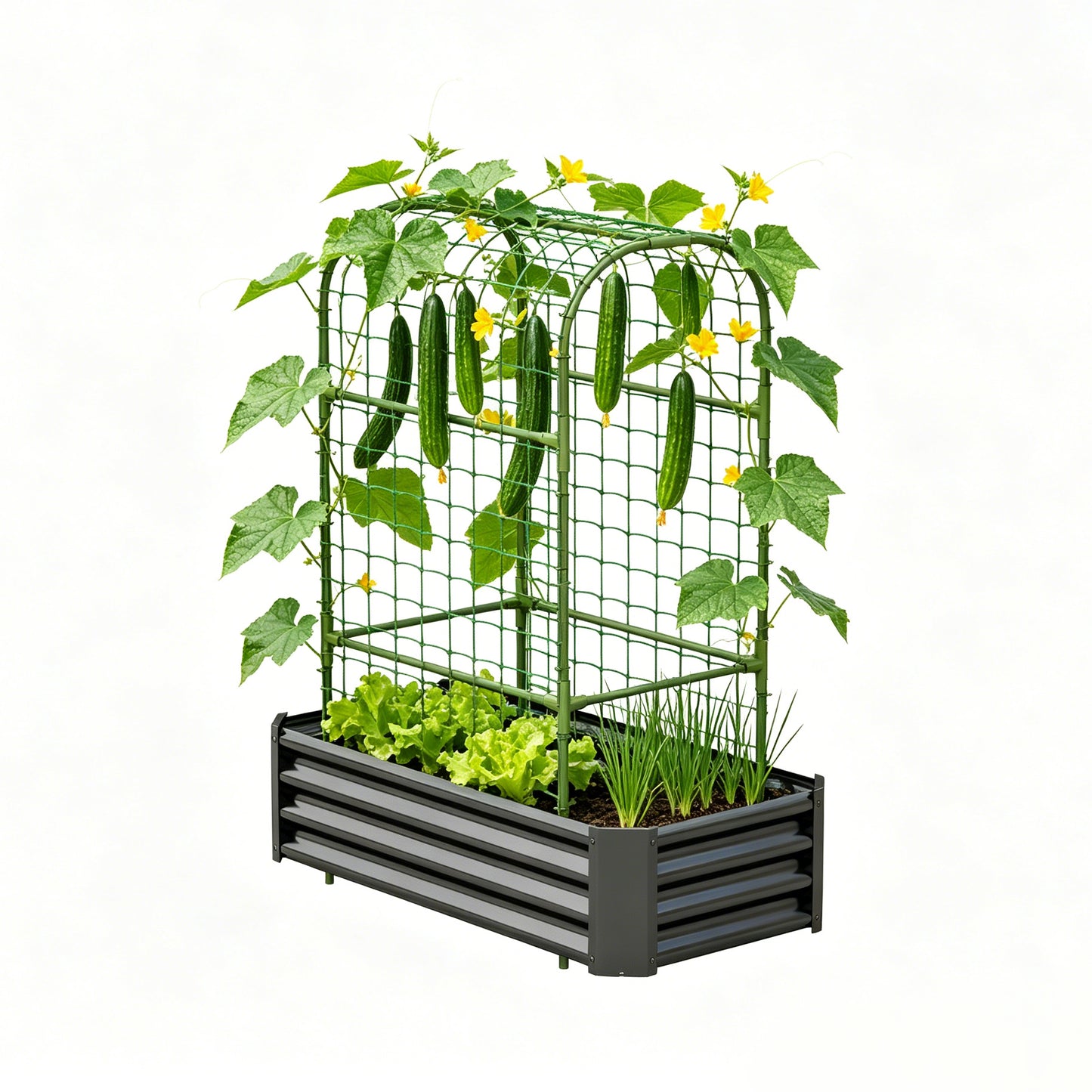 2-in-1 Raised Garden Bed with Trellis - 59" Metal Planter Box