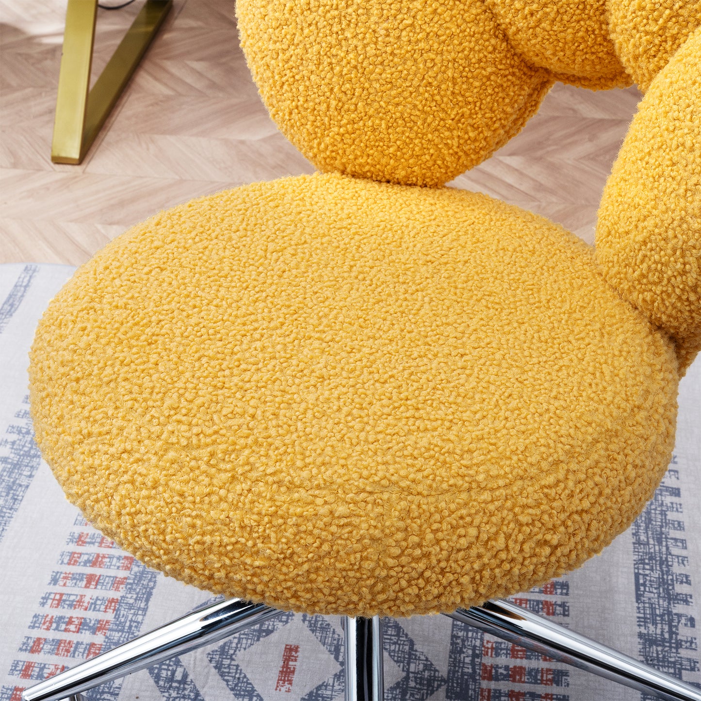 Height Adjustable 360° Swivel Chair - Yellow Teddy Fabric