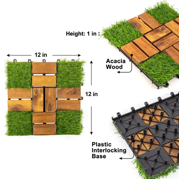 12x12 Inch Acacia Wood Modular Flooring - Easy to Install Home Renovation