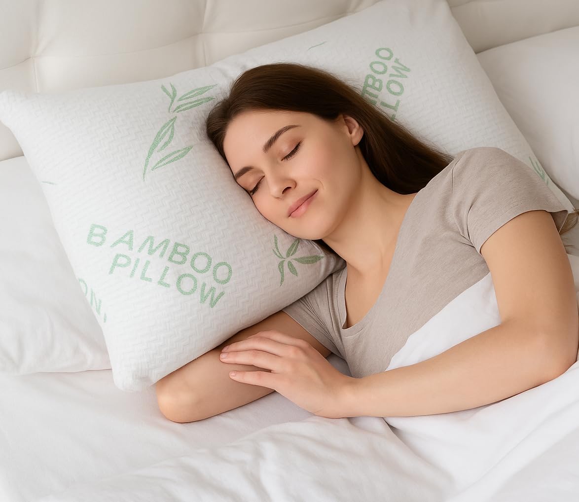 King Size Bamboo Rayon Shredded Memory Foam Pillows - Adjustable Soft & Firm, Washable Cover, Pack of 2 & 4