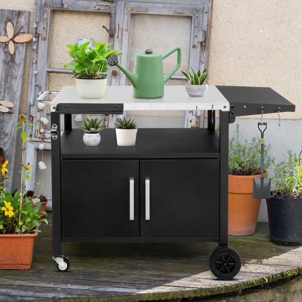 Outdoor Grill Cart with Storage and Wheels - Movable Kitchen Island for BBQ and Patio Dining