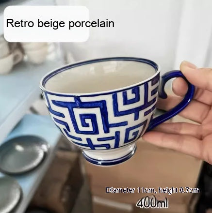Large Capacity Ceramic Breakfast Mug for Milk and Oatmeal - Vintage Style, 400-450ml