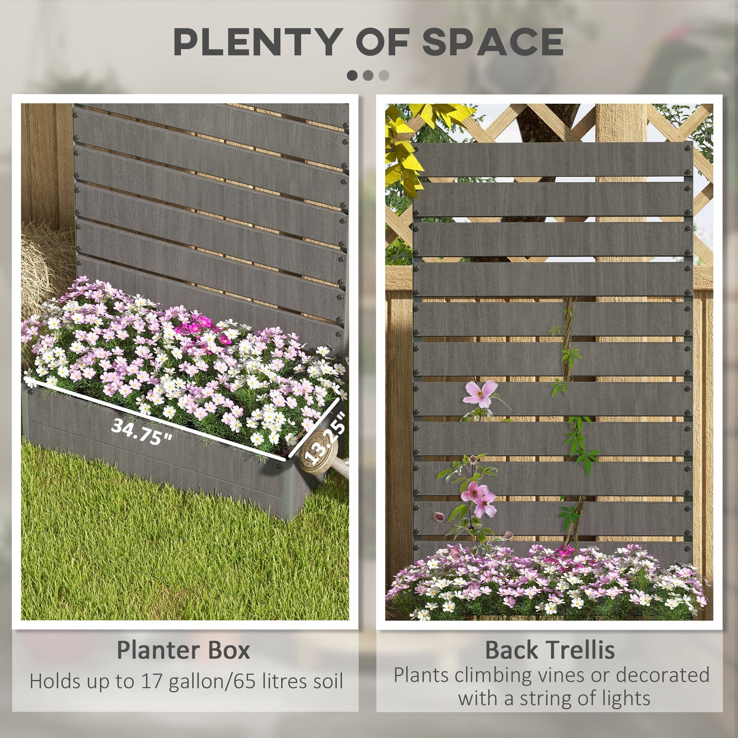 Raised Garden Bed with Trellis - Outdoor Climbing Plant Planter Box - Dark Gray 960x405x175 mm