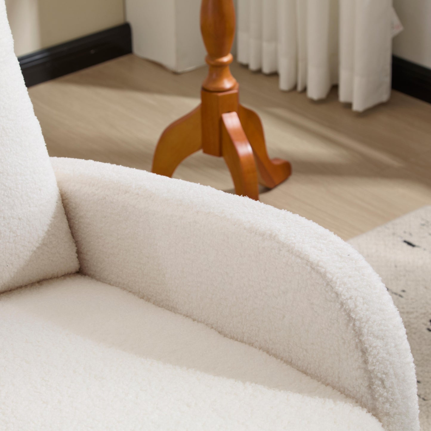 Upholstered Rocking Chair with Solid Wood Legs - White