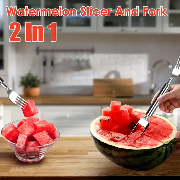 2-in-1 Watermelon Cutter and Fork - Stainless Steel Slicer