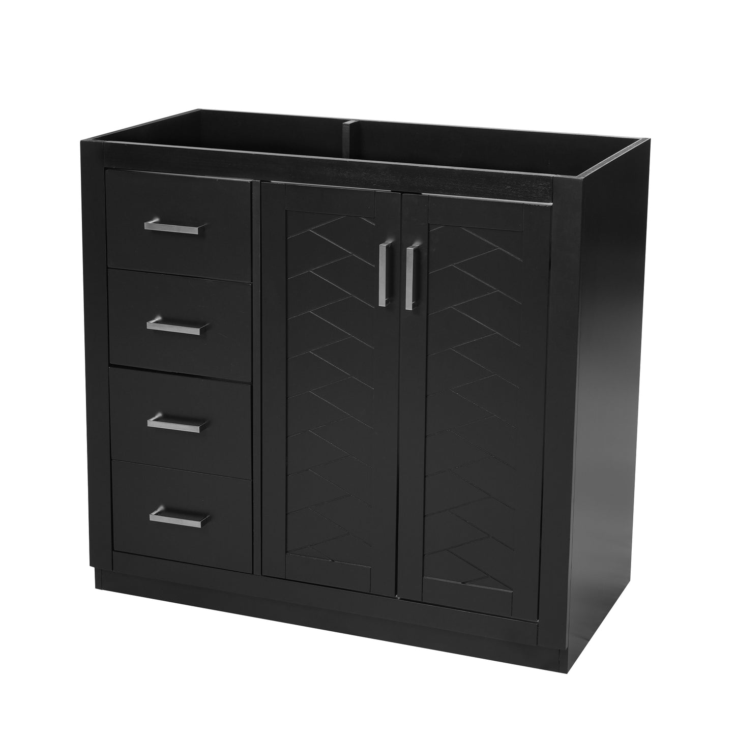 36-Inch Black Bathroom Vanity with Solid Wood Frame & 3 Drawers