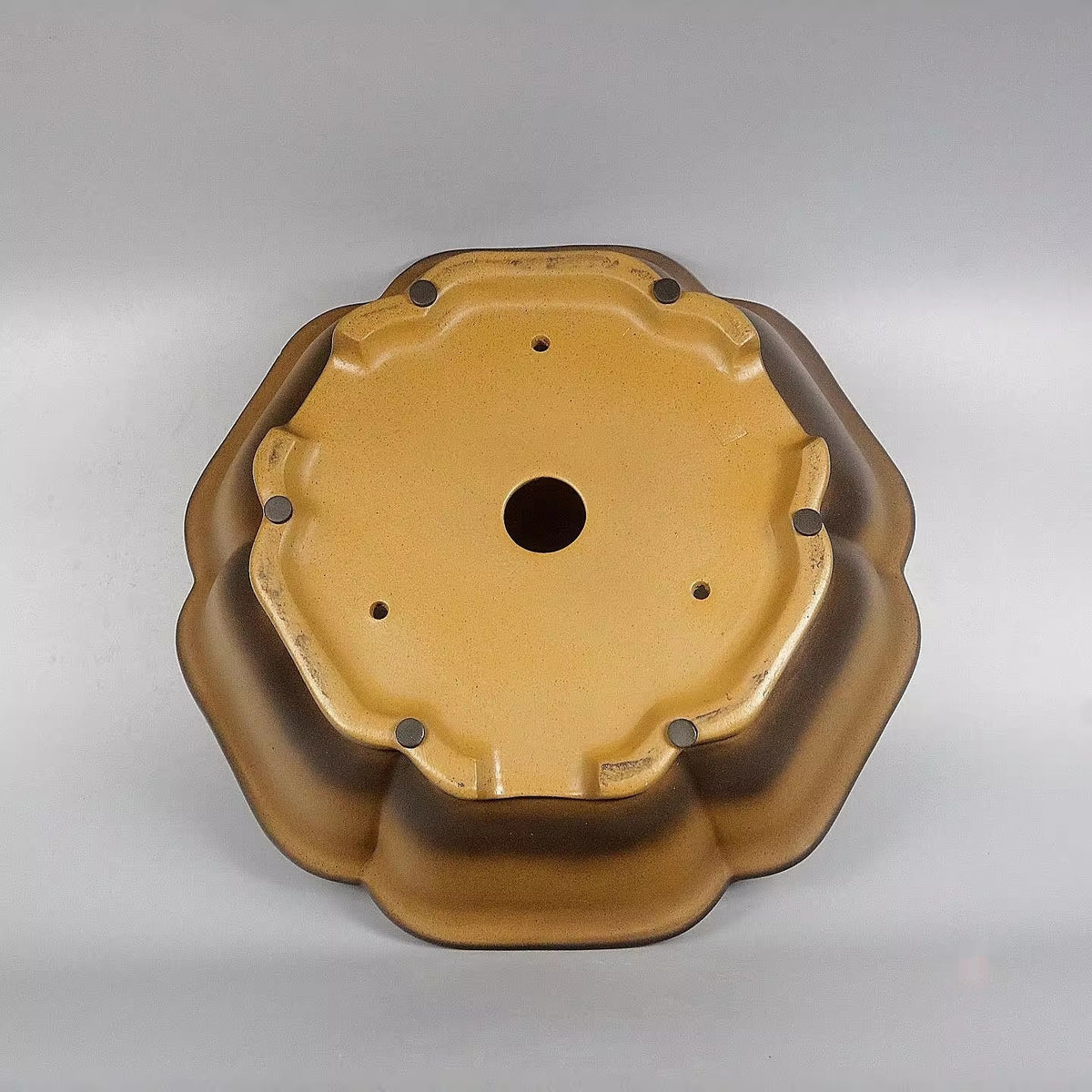 Yellow-Glazed Wood-Fired Bonsai Pot with Zisha Finish - Indoor Garden Decor