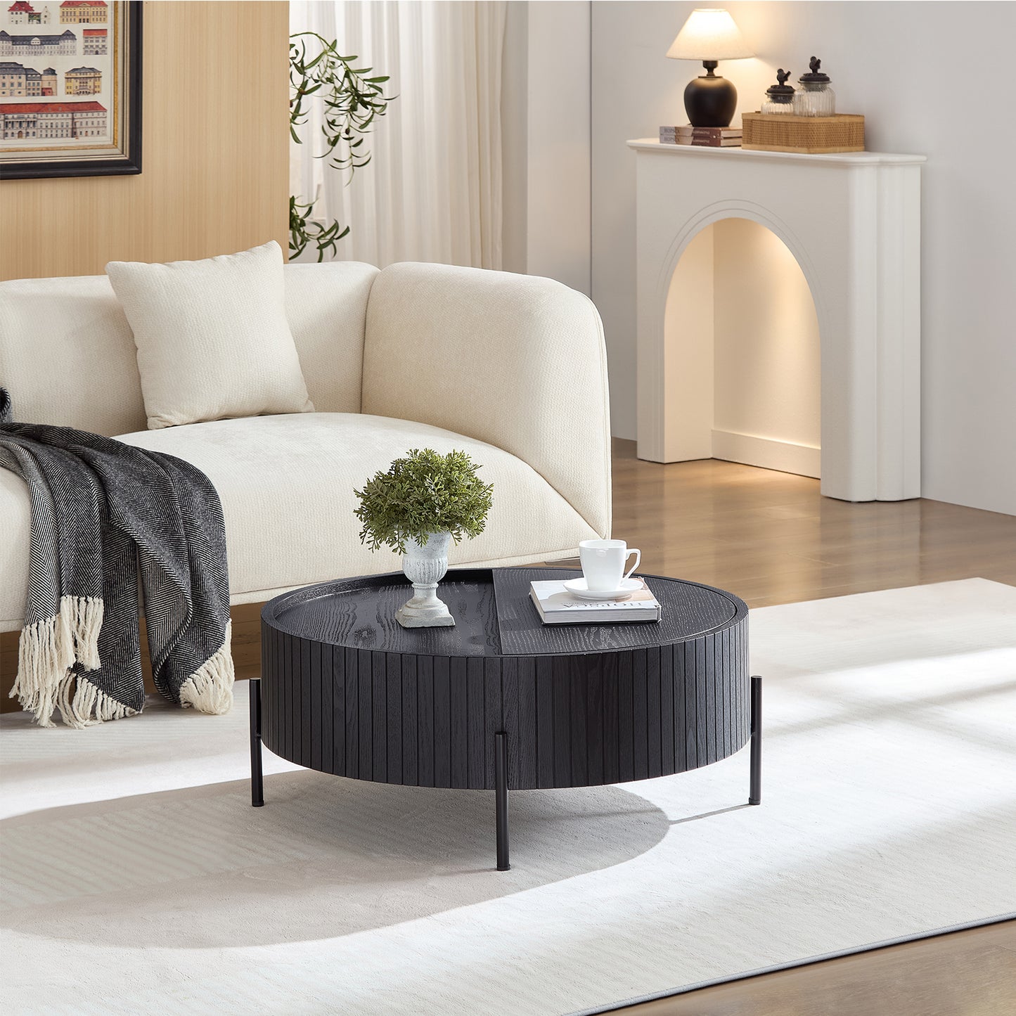 Round Coffee Table With Storage Modern Accent Tea For Bedroom Living