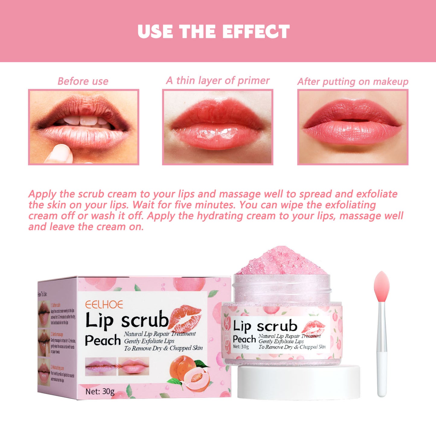 Peach Lip Scrub for Exfoliation and Hydration - Natural Lip Care