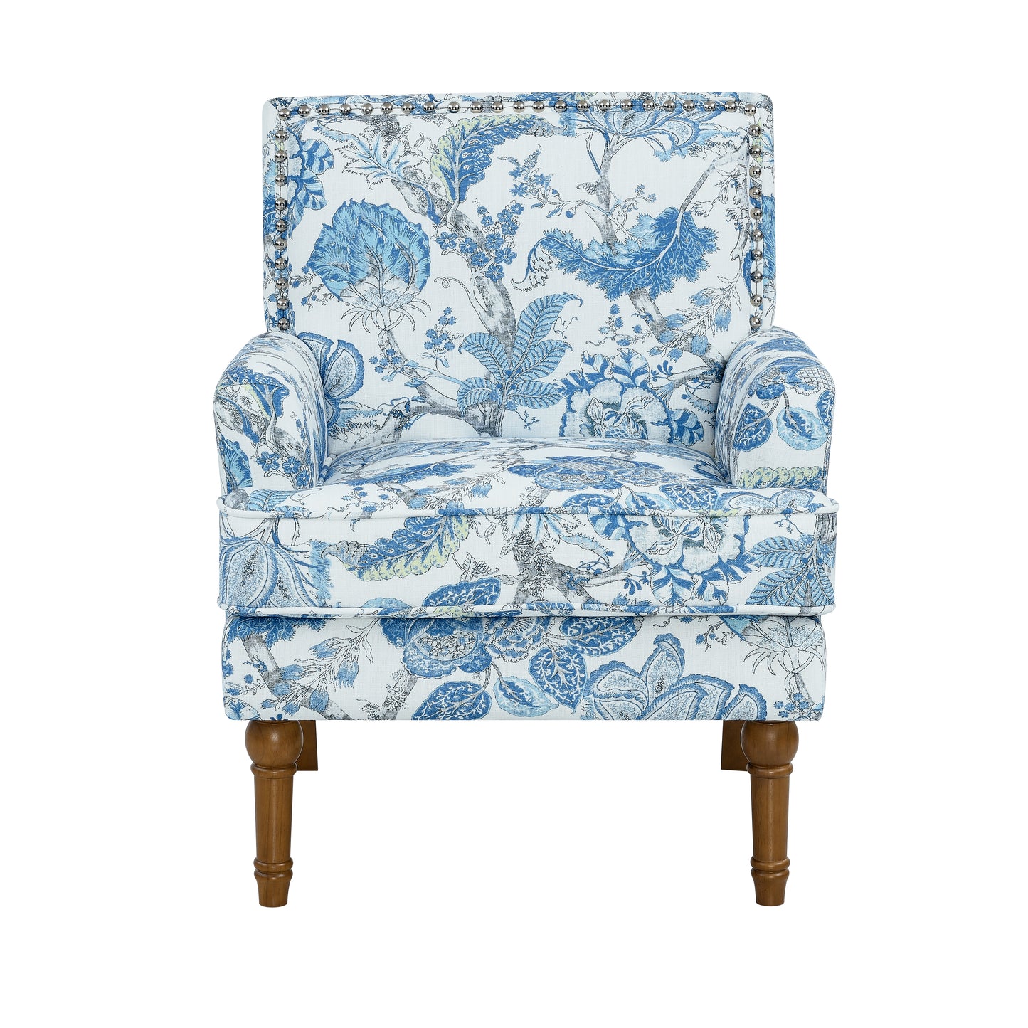 Floral Accent Chair with Nailhead Trim - Blue & White