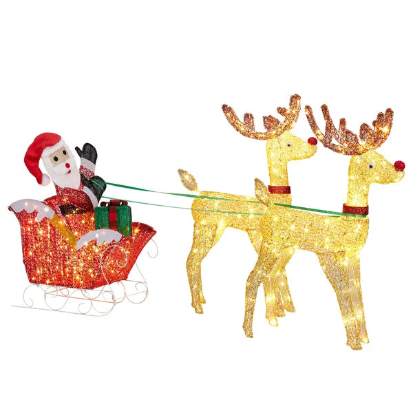 Lighted Reindeer Pulling Sleigh Christmas Decoration - 270 LED