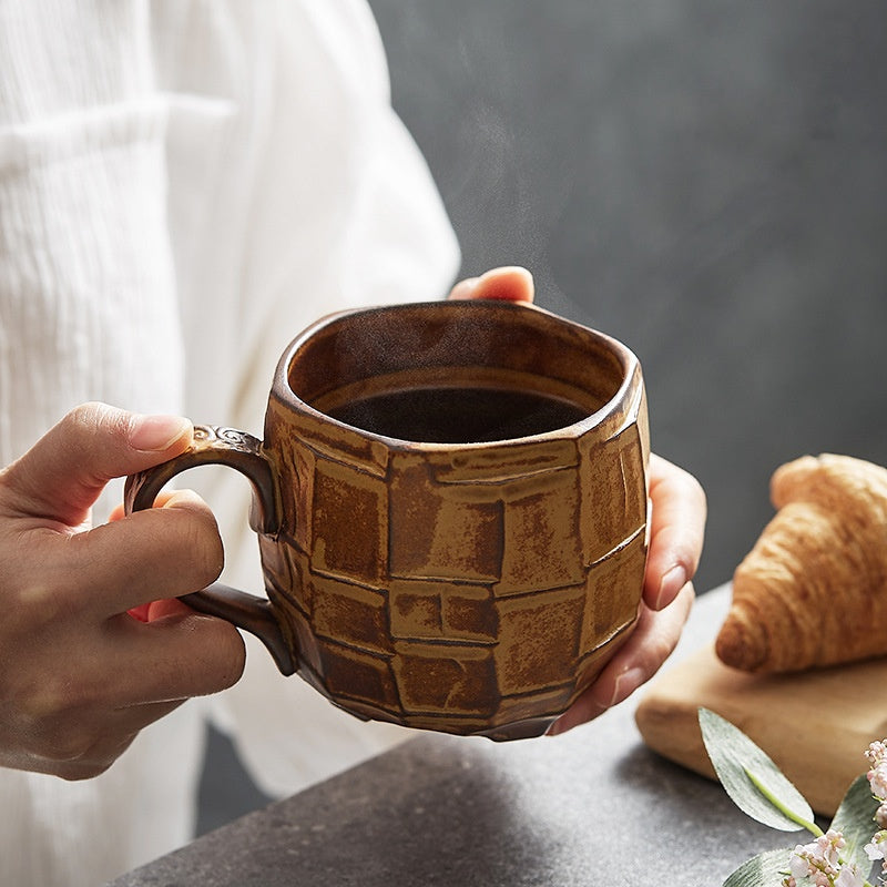 Retro Style Large Coffee Cup - 420ml Milk Breakfast Mug in White or Yellow