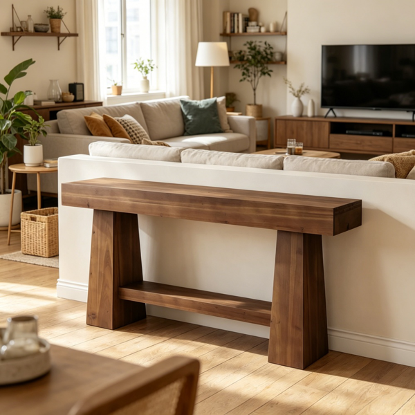 Solid Wood Console Table - Rustic 2-Tier Entryway Furniture