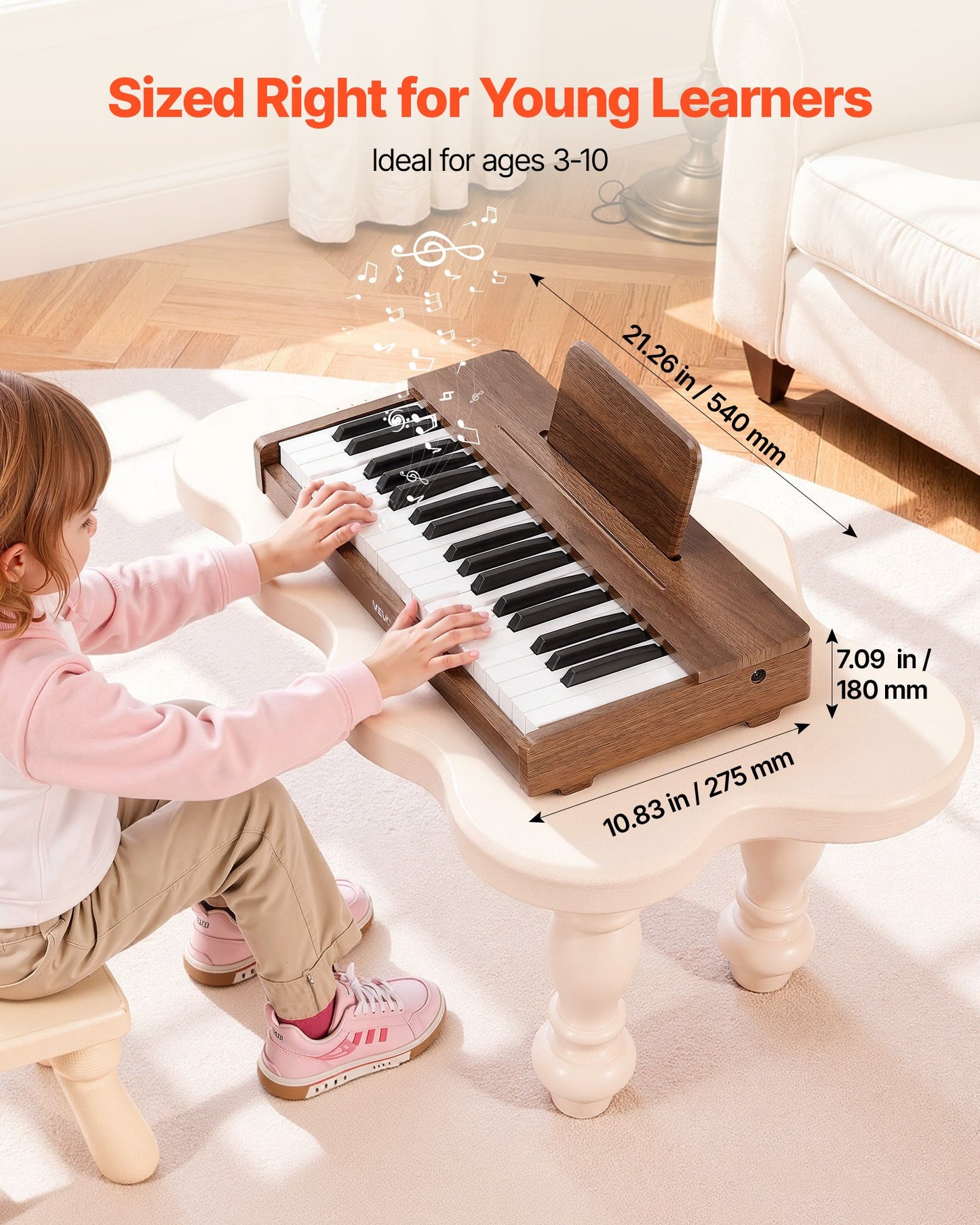Kids Wooden Piano Keyboard - 37 Keys Digital Musical Instrument for Toddlers