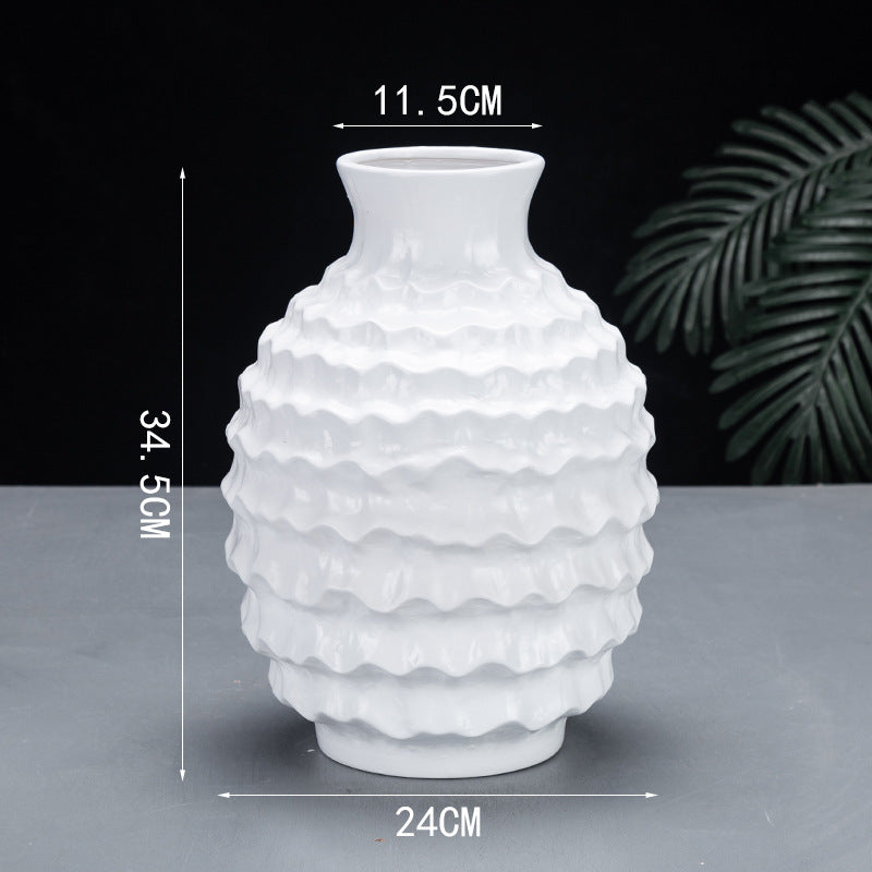 Irregular Wave Ceramic Vase - Modern White Porcelain Home Decor