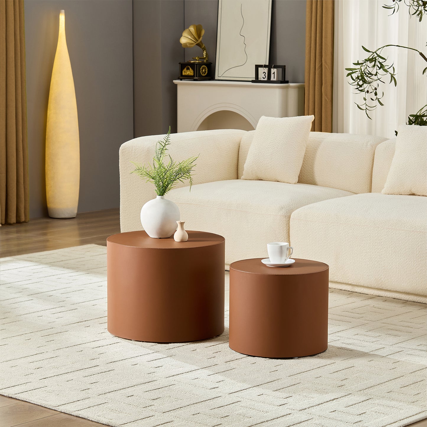 Modern Brown MDF Saddle Leather Table -Compact Sizes, Great For