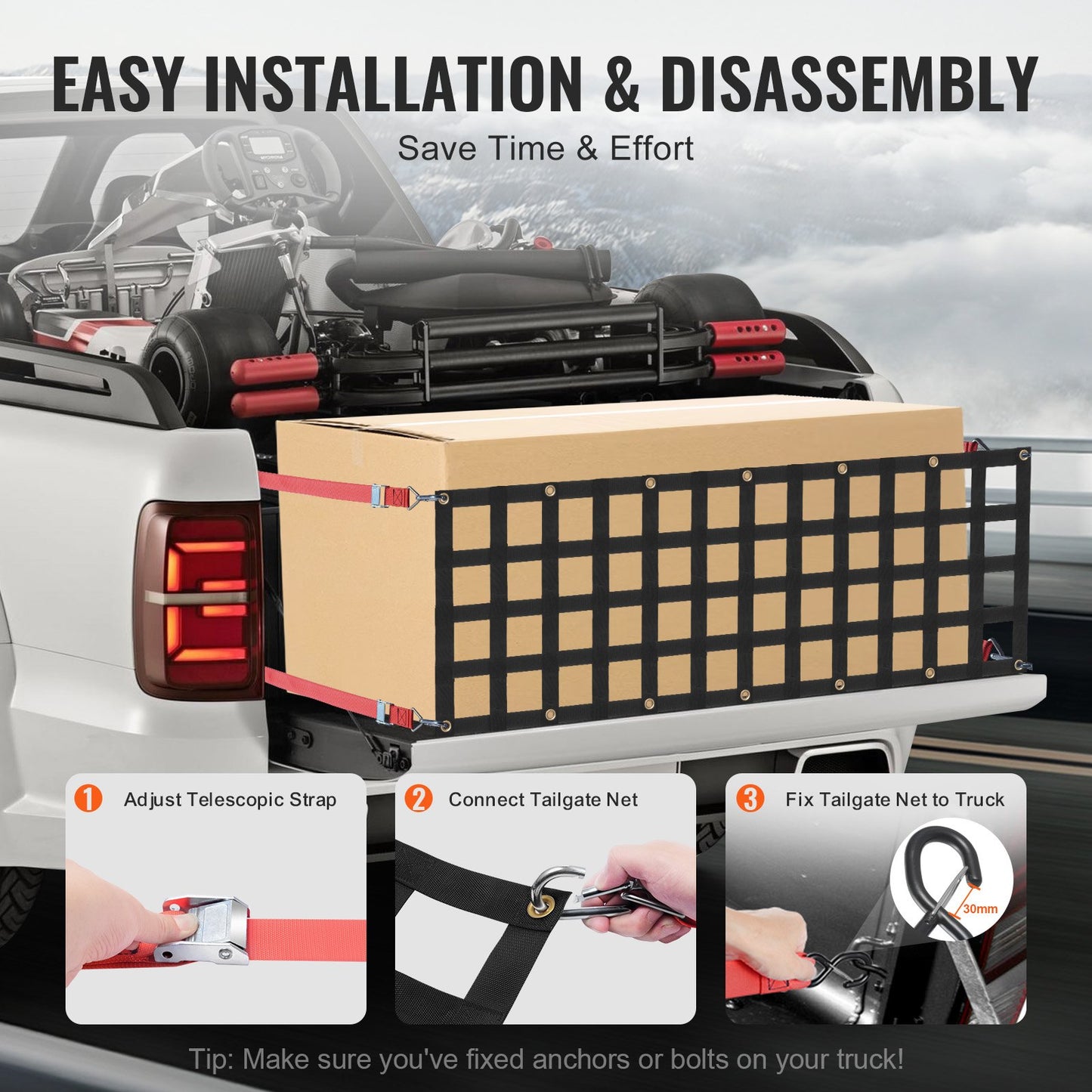 Adjustable Pickup Truck Tailgate Net 54x18 Inches Cargo Organizer