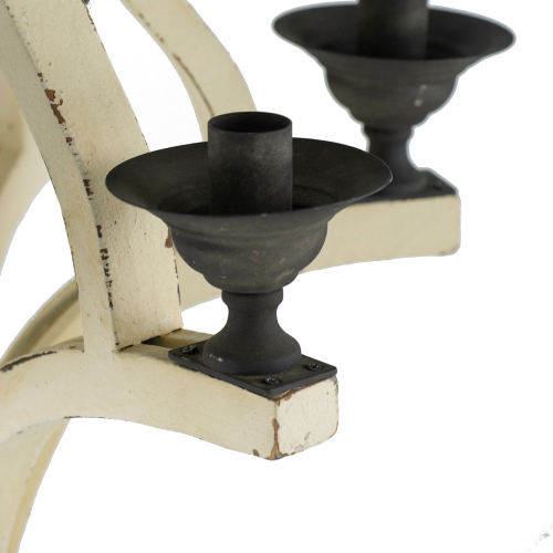 Wooden Chandelier with Adjustable Chain for Kitchen Dining Cream Finish - 6 Lights
