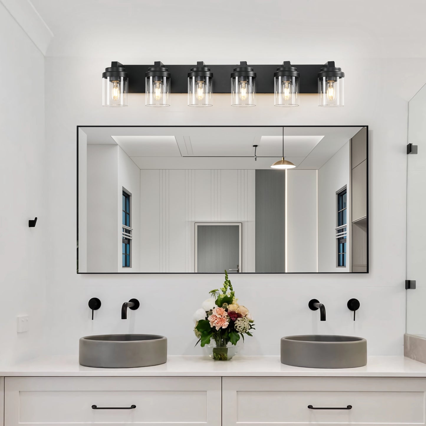 Modern Black Bathroom Vanity Light Fixture with Clear Glass Shade