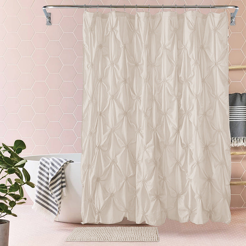 Folding Polyester Bathroom Shower Curtain with Pleated Design - 180x180cm
