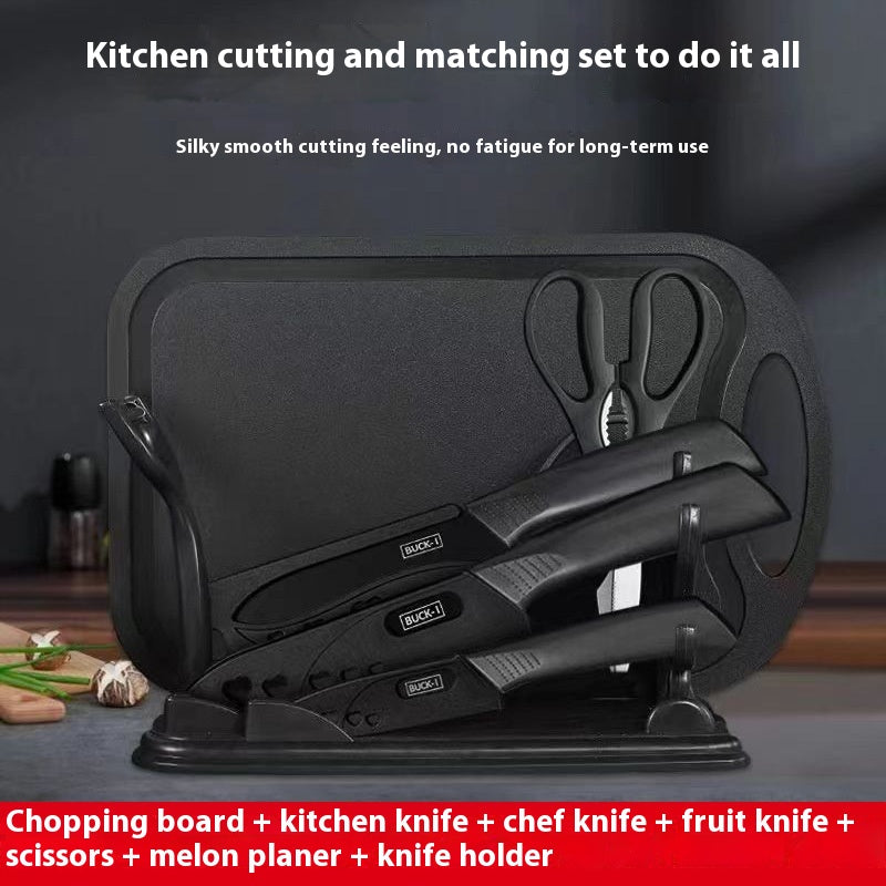 Kitchen Knife Set with Cutting Board - Black Steel Chef & Utility Knives