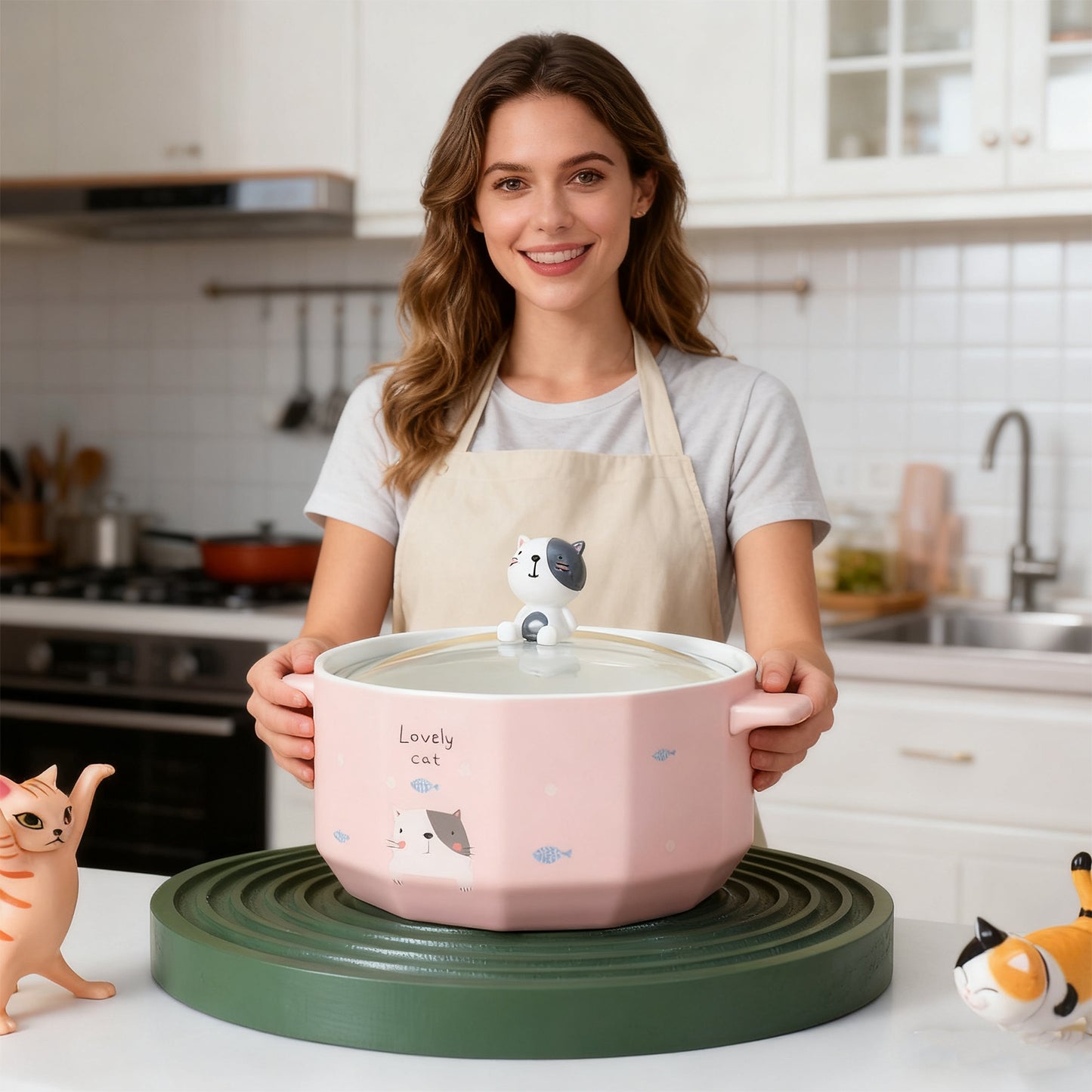 Cartoon Cat Noodles Bowl - 850ml Capacity Kitchen Storage