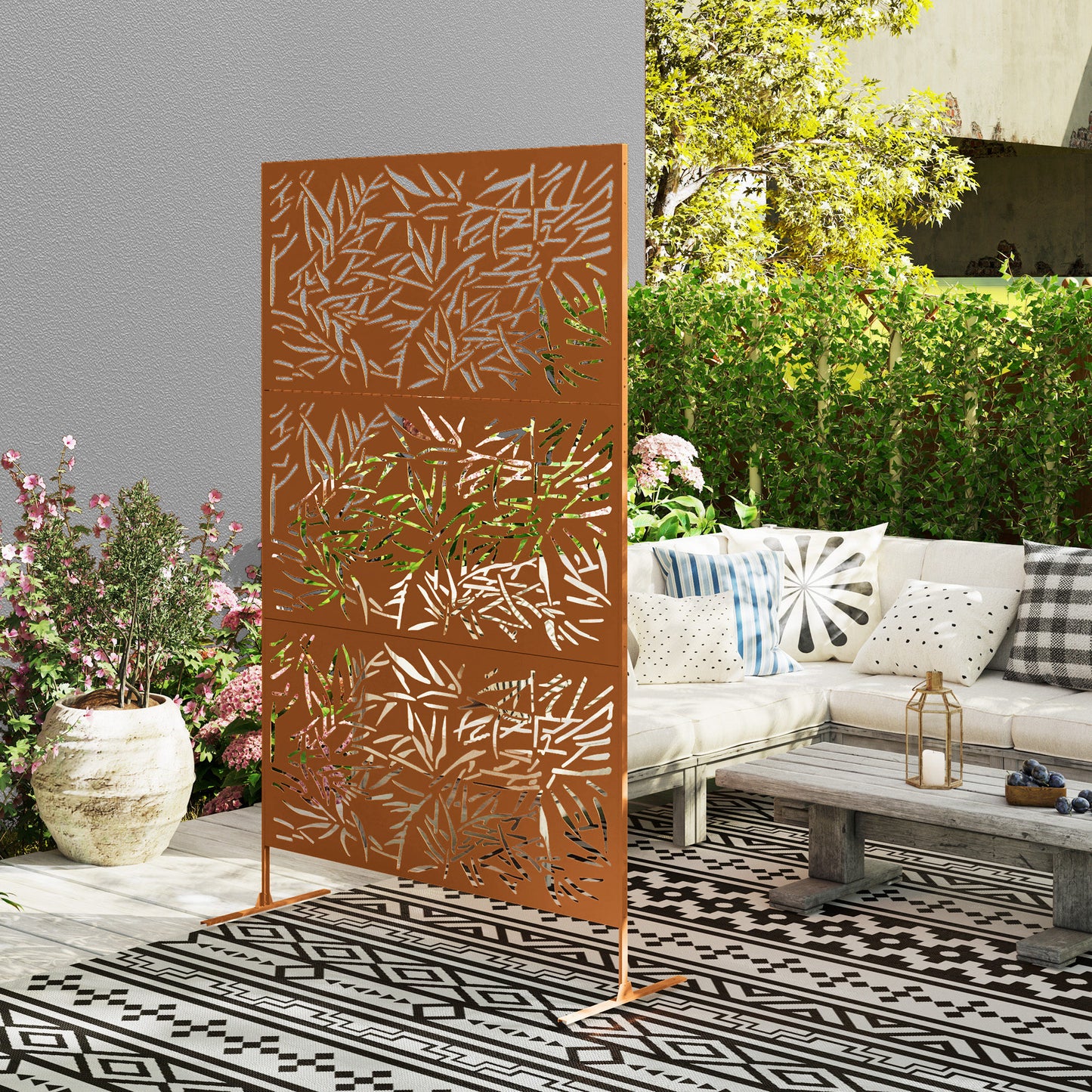 Outdoor Privacy Screen with Trellis - Brown Bamboo Design