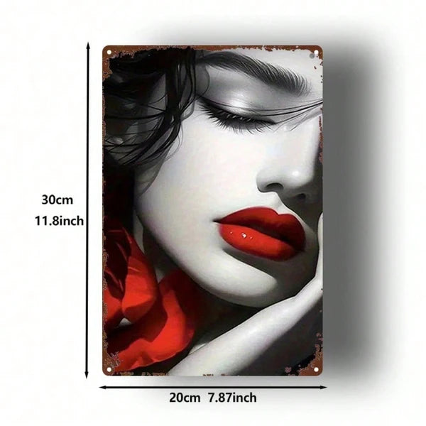 Red Lips Rose Metal Sign - Vintage Tin Wall Art 8x12 Inch