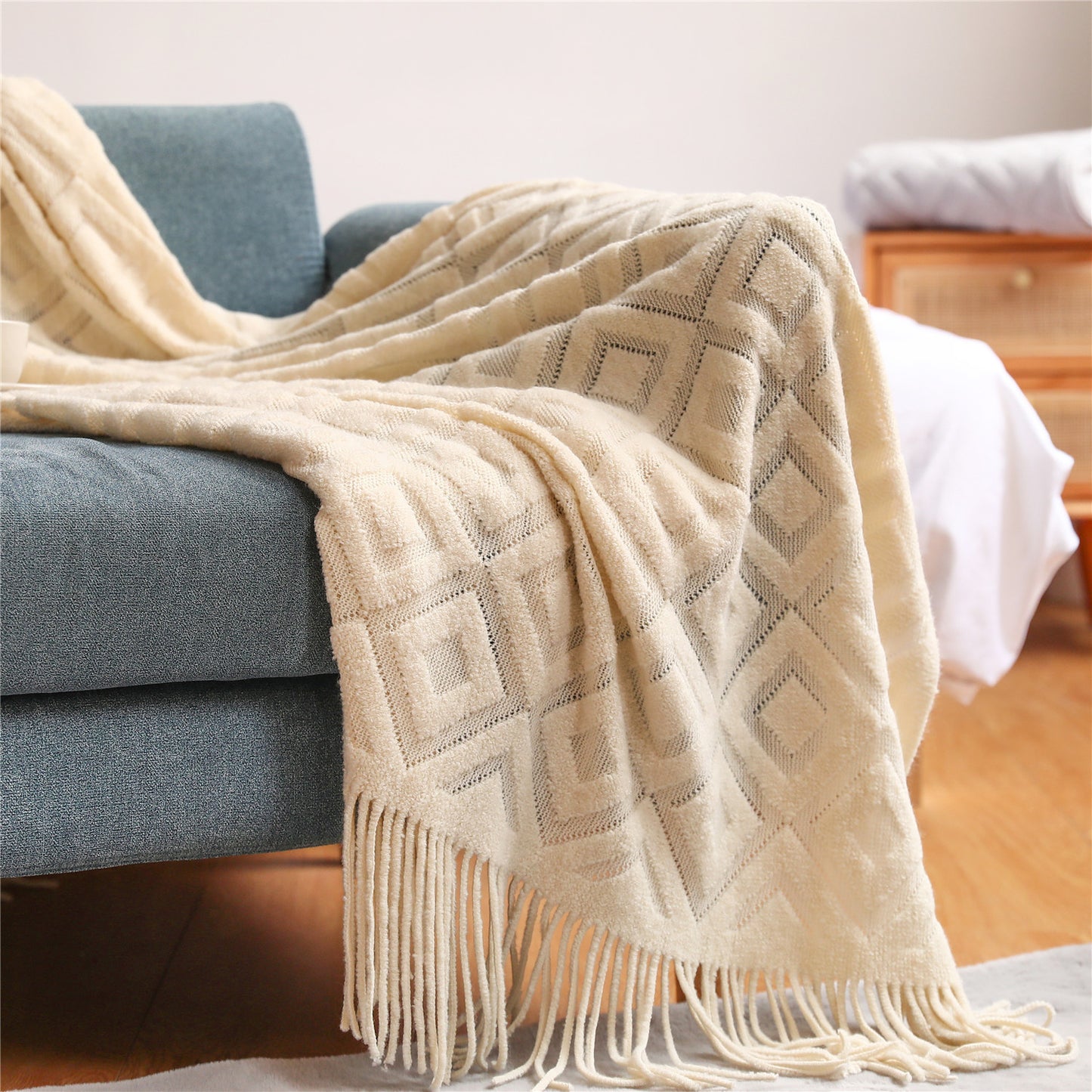 Summer Air Conditioning Nap Blanket - Knitting Home Textiles with Geometric Pattern