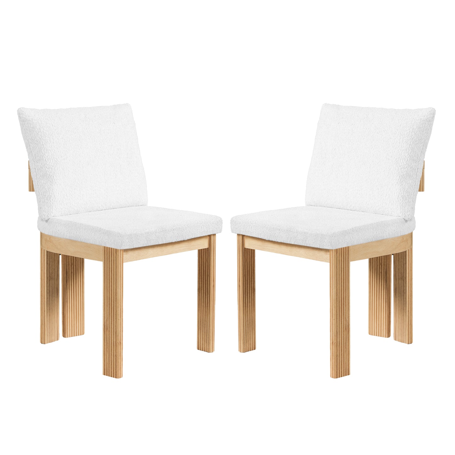 Indoor Boucle Dining Chair Set of 2 - Plush Beige Rubber Wood