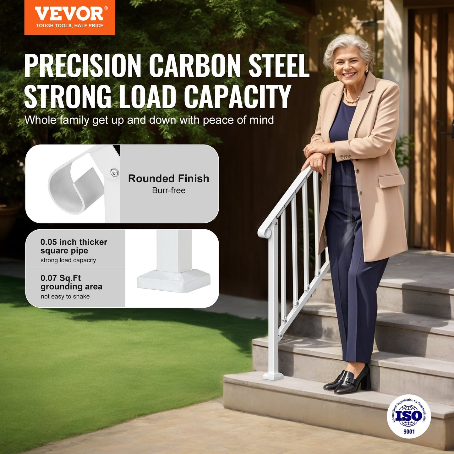 Outdoor Handrail for Porch and Deck Safety - White, 3-4 Step