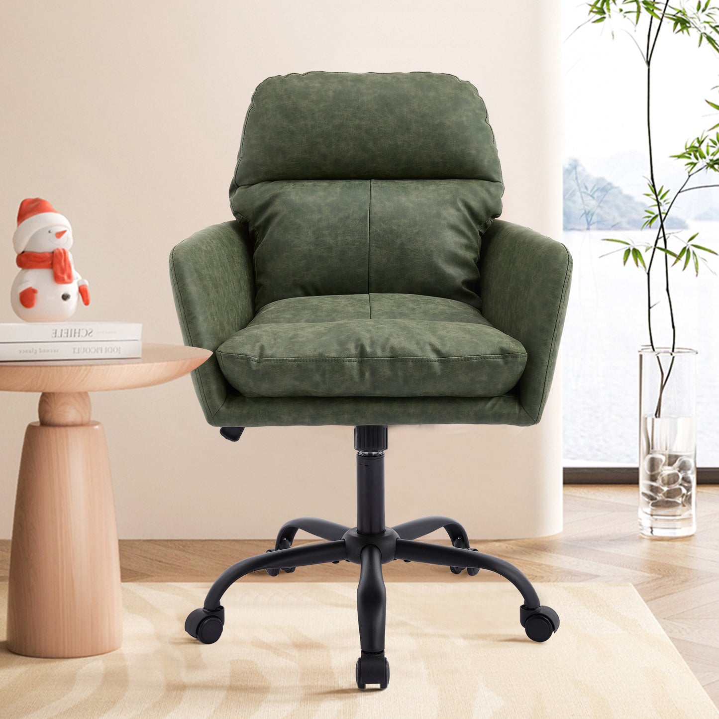 Adjustable Green PU Leather Office Chair with Black Base