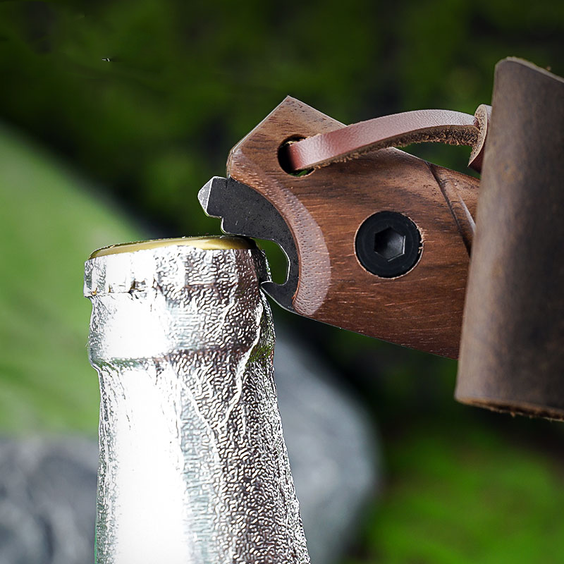 Multi-Functional Outdoor Walnut Handle Fruit Knife - Black Steel Blade