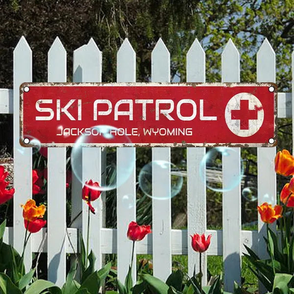 Jackson Hole Ski Patrol Vintage Aluminum Wall Sign - 4x16 Inches