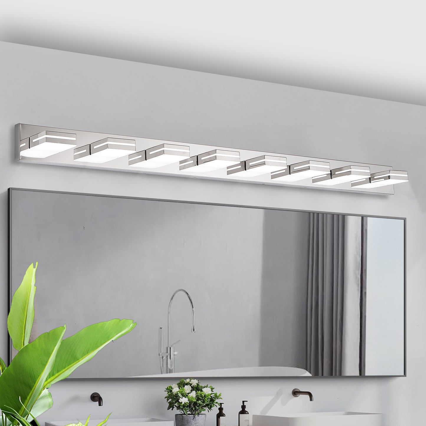 Modern Chrome LED Vanity Light - 8-Light Wall Sconce