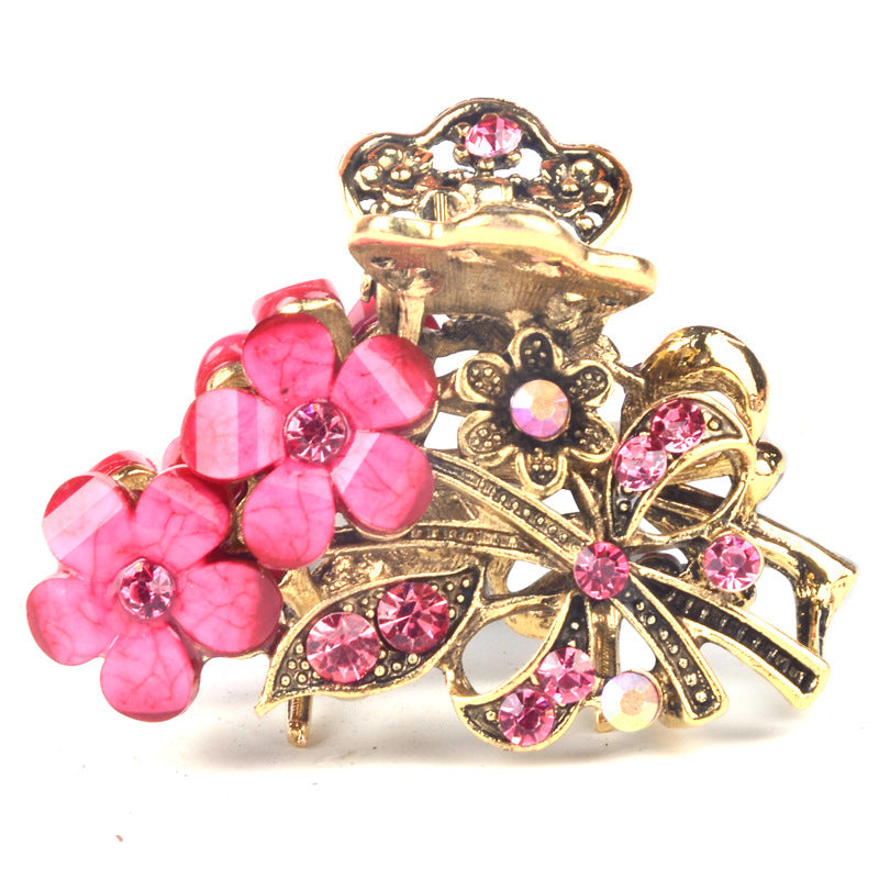 Ponytail Grab Clip Hair Pin Alloy Flower Crystal